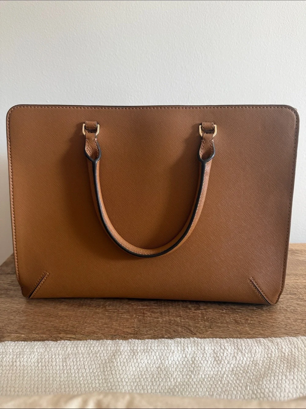 Tory Burch Cognac Saffiano Leather Laptop Tote